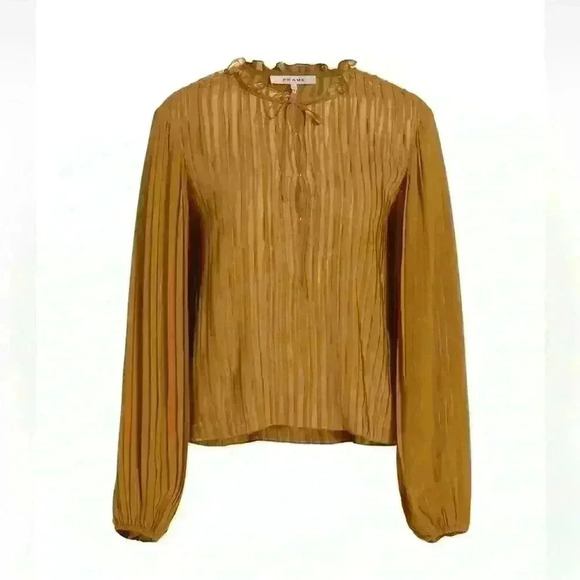 NWT💕FRAME Pleated Tie-Front Top Size XS gold rust size XS & SM $388 - Picture 5 of 9